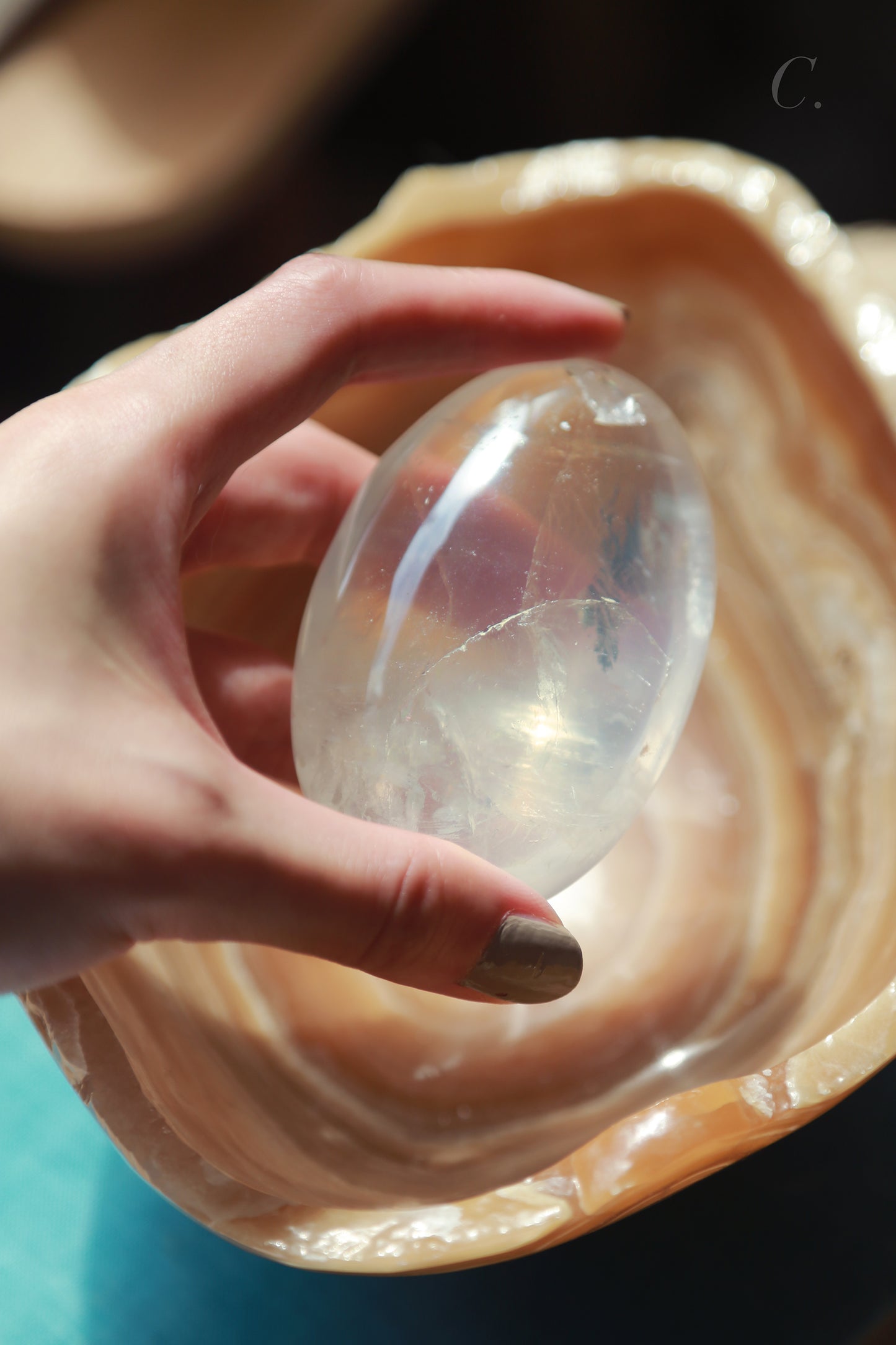 Rainbow Girasol Quartz Palm Stone