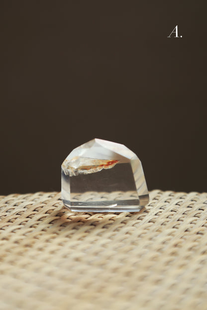 Extra Clear Golden Healer Leaf in Clear Quartz Tower