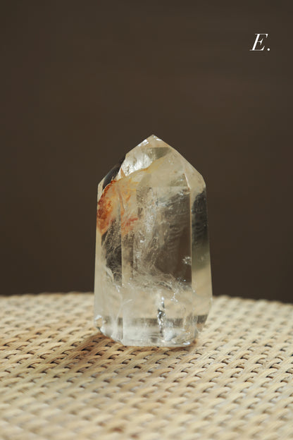 Extra Clear Golden Healer Leaf in Clear Quartz Tower