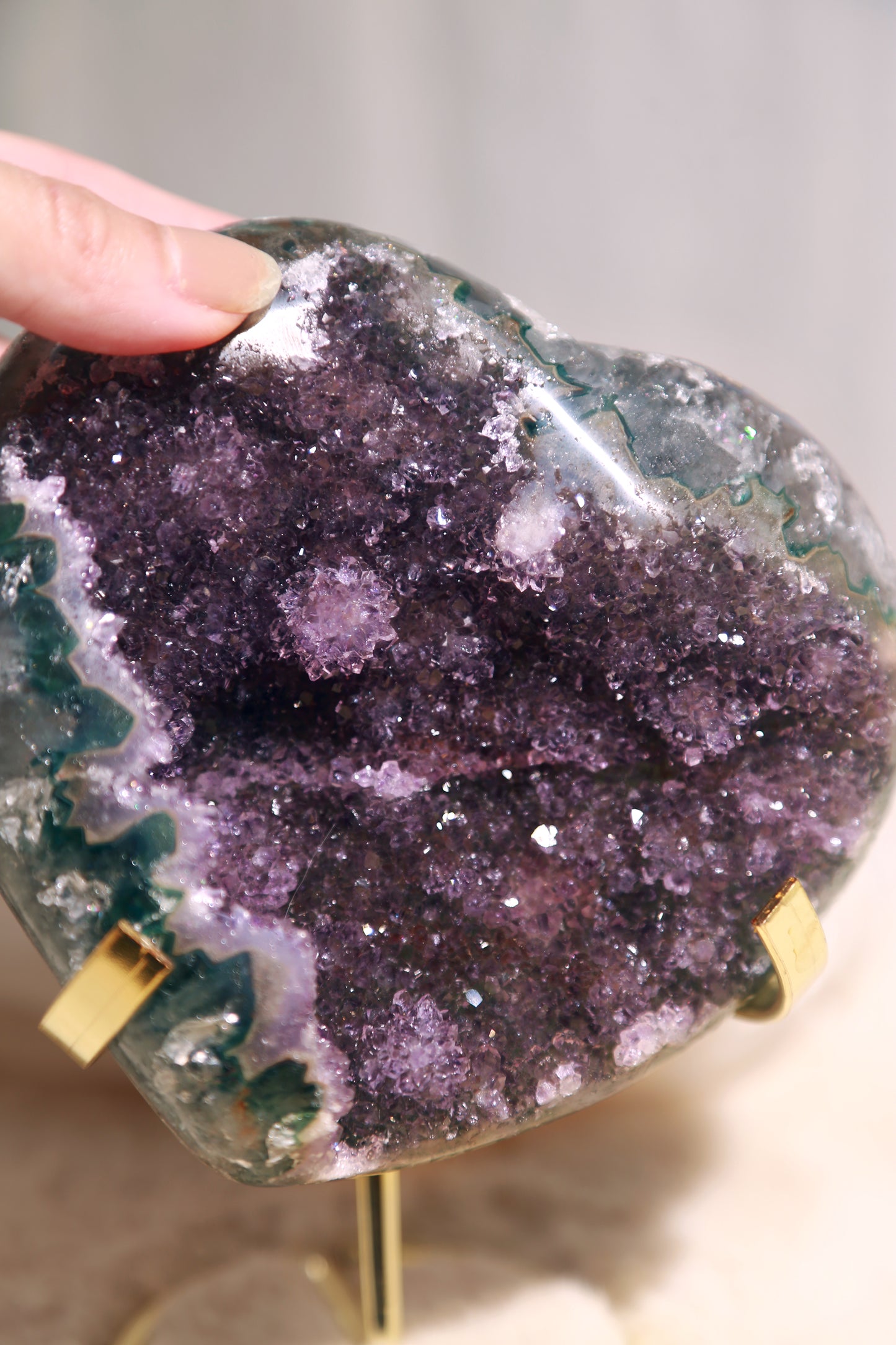 Green Amethyst Purple Sugar Druzy Large Heart