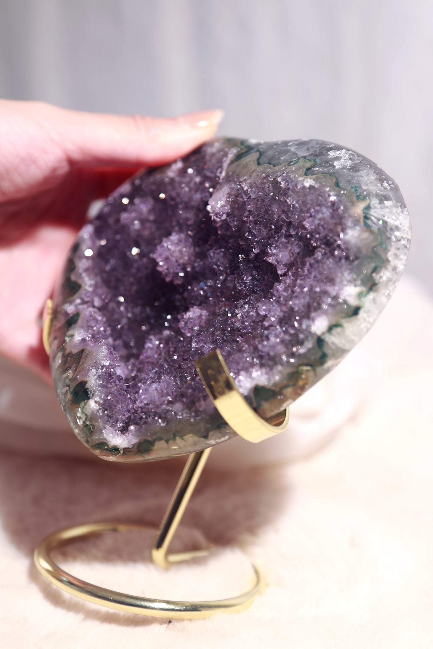 Green Amethyst Purple Sugar Druzy Large Heart