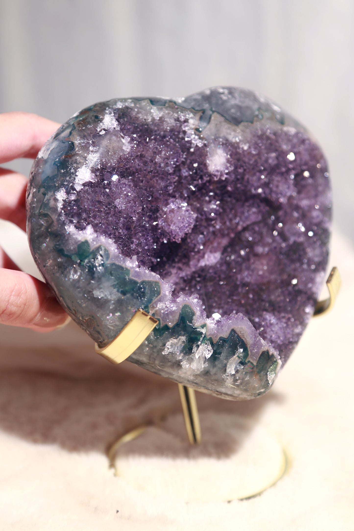 Green Amethyst Purple Sugar Druzy Large Heart