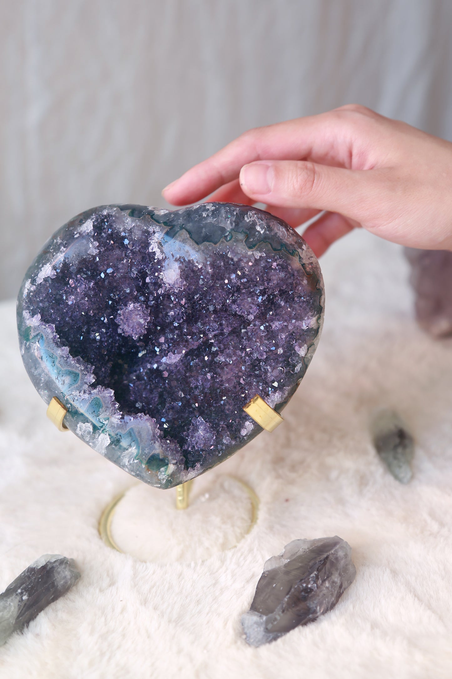Green Amethyst Purple Sugar Druzy Large Heart