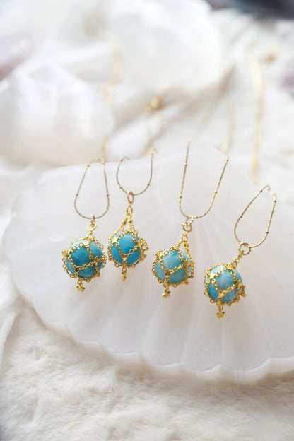 Larimar Sphere in Star Catcher Mesh Necklace