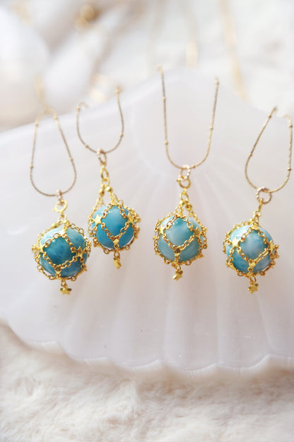 Larimar Sphere in Star Catcher Mesh Necklace