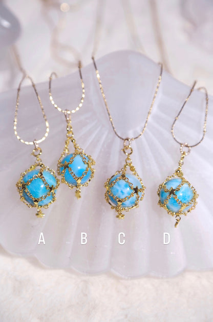 Larimar Sphere in Star Catcher Mesh Necklace