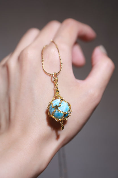Larimar Sphere in Star Catcher Mesh Necklace