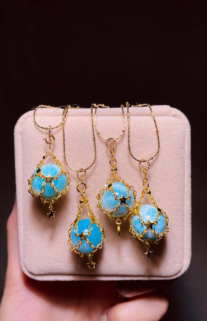 Larimar Sphere in Star Catcher Mesh Necklace