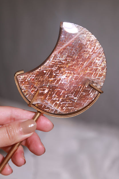 Lattice Black Sunstone Moon on Stand