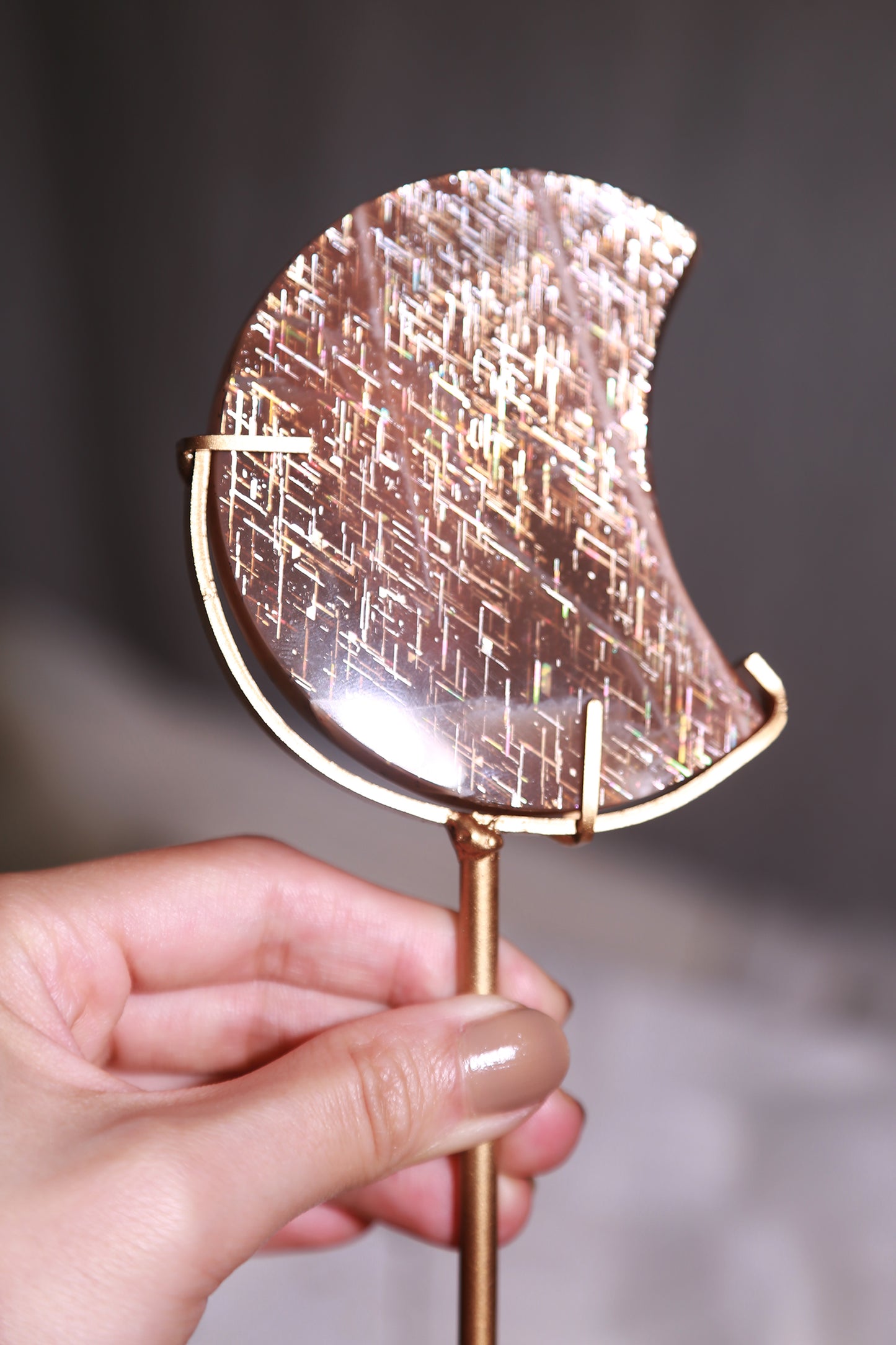 Lattice Black Sunstone Moon on Stand