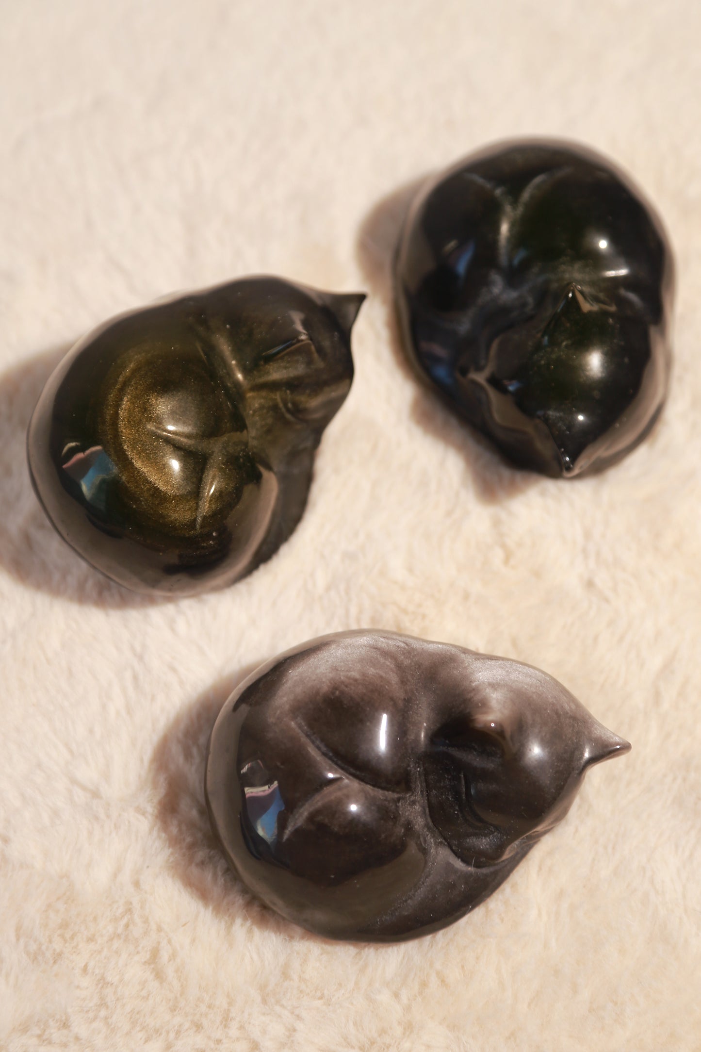 Golden / Silver Sheen Obsidian Goodnight Cat