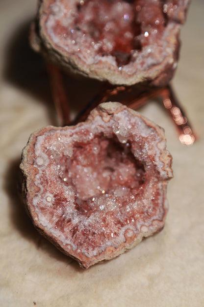 A Pair of 2 Large Pink Amethyst Geode Halves