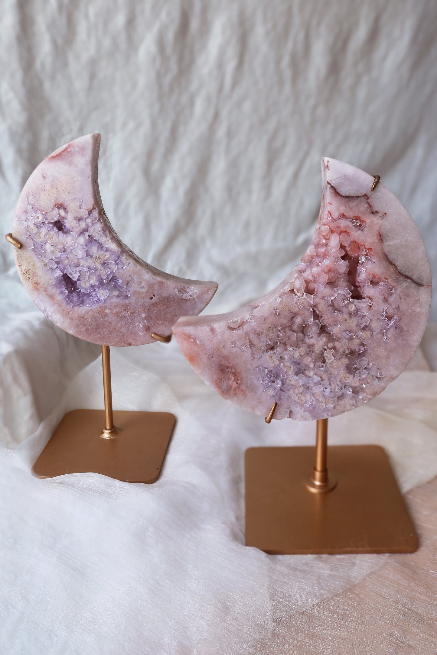 Purple Druzy Pink Amethyst Moon on stand