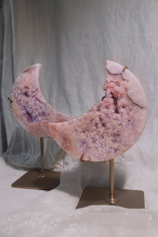 Purple Druzy Pink Amethyst Moon on stand