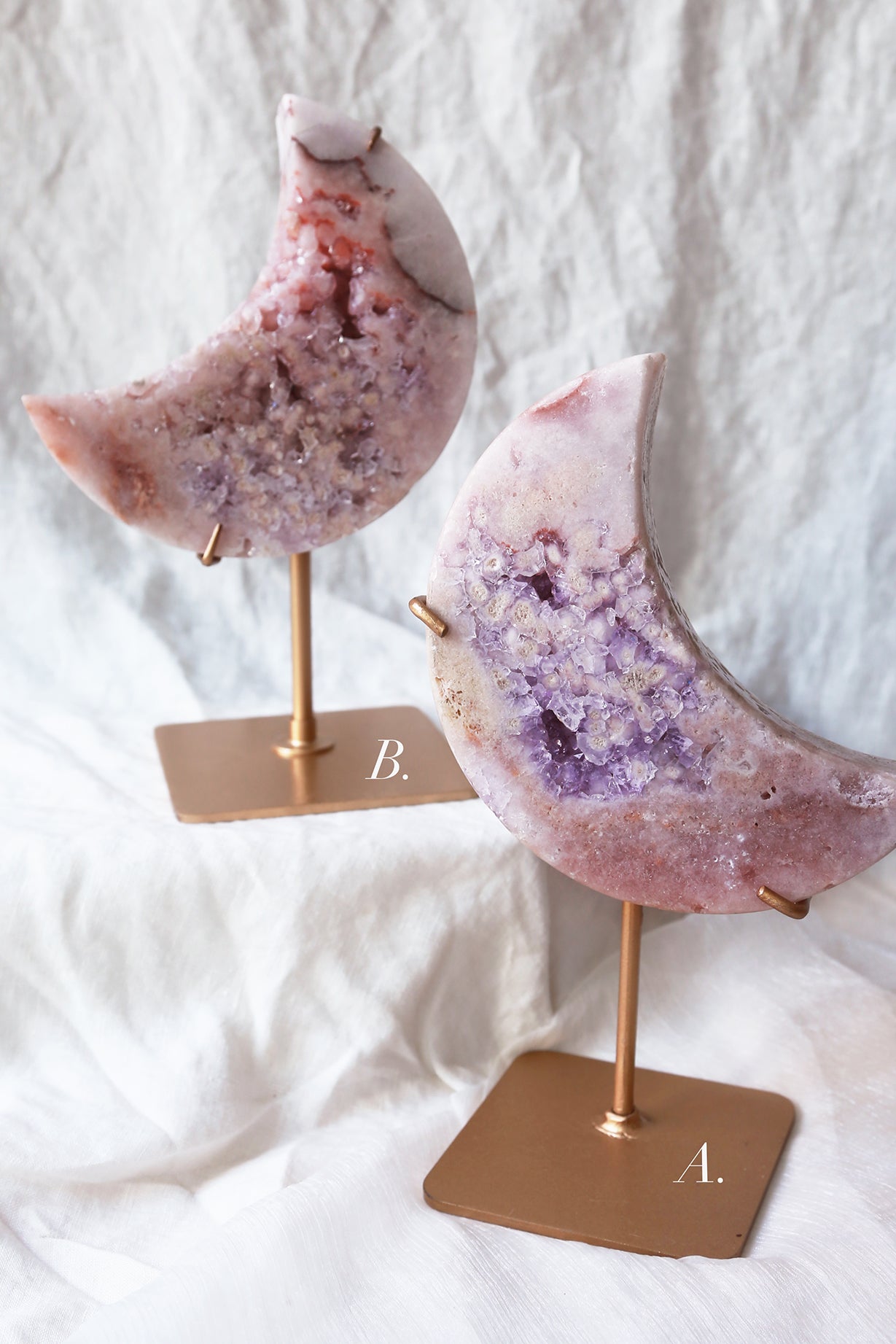 Purple Druzy Pink Amethyst Moon on stand