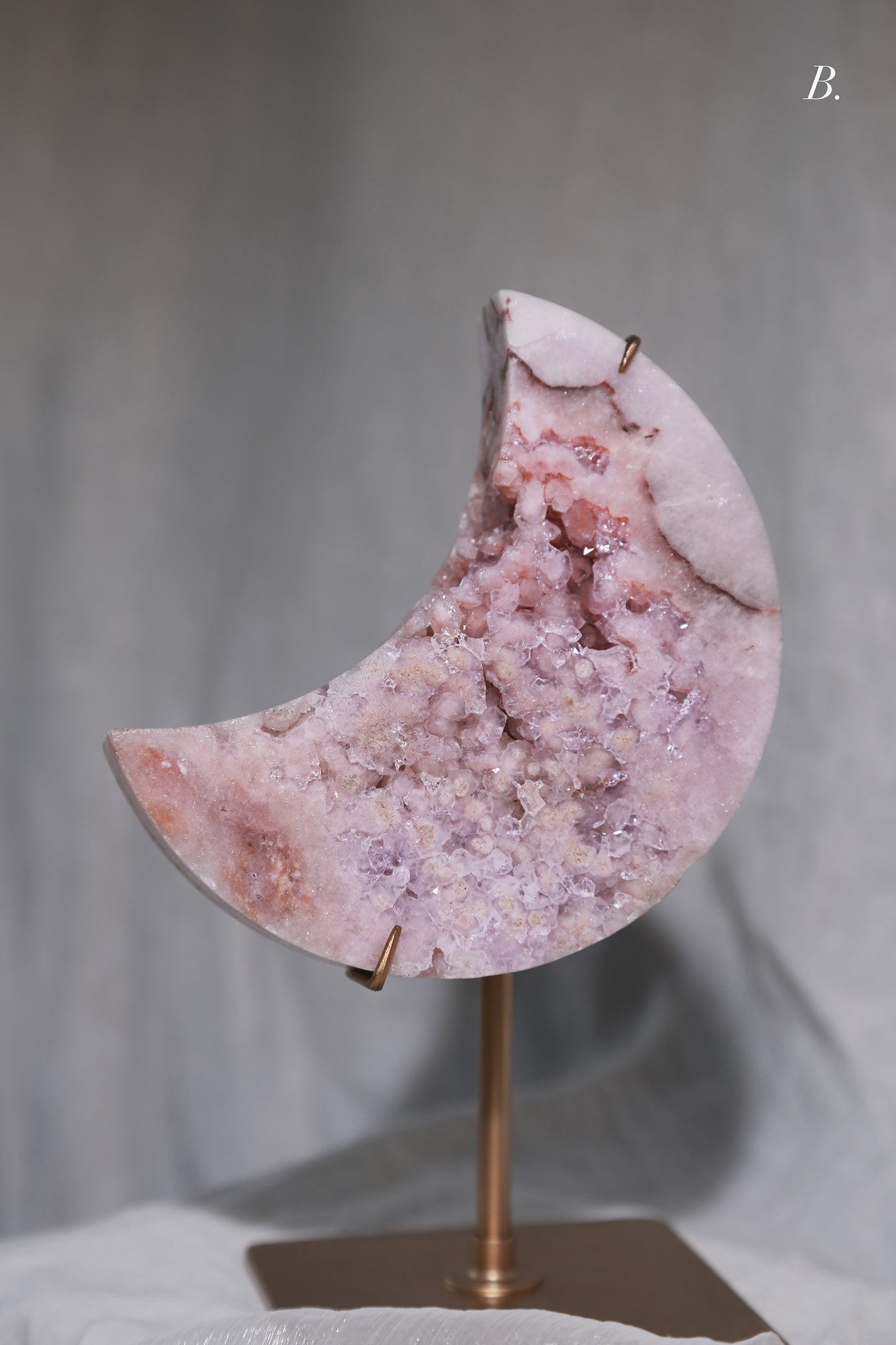 Purple Druzy Pink Amethyst Moon on stand