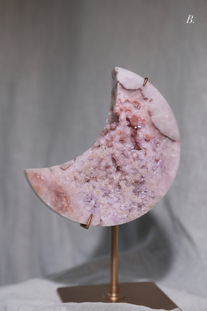 Purple Druzy Pink Amethyst Moon on stand