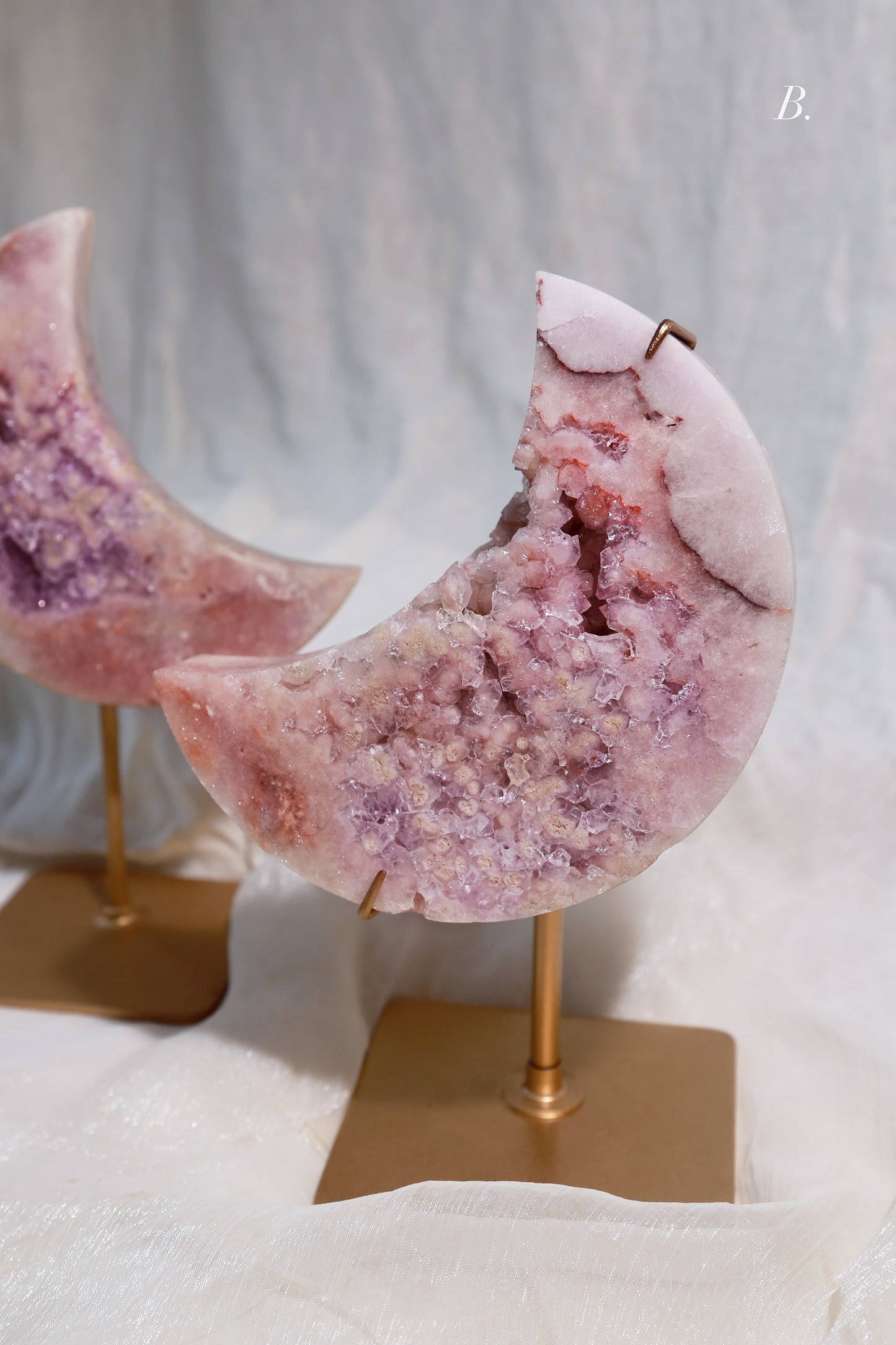 Purple Druzy Pink Amethyst Moon on stand