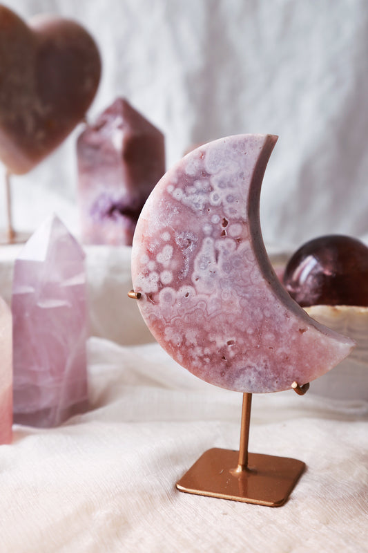 Orbicular Pink Amethyst Moon on stand
