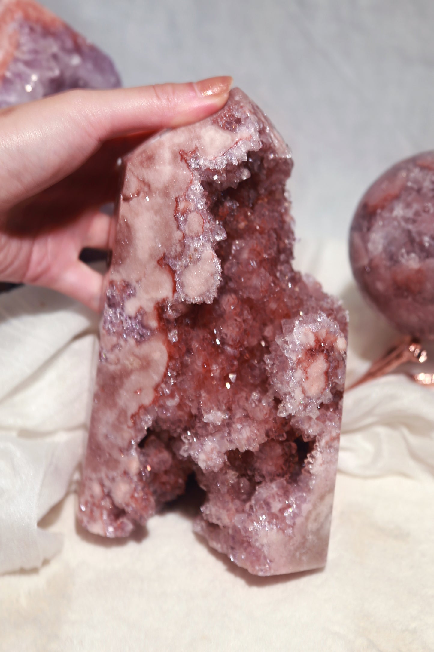 Reddish Druzy Pink Amethyst Statement Tower