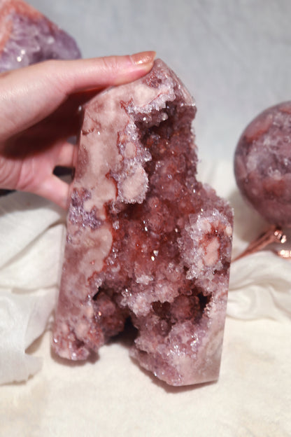 Reddish Druzy Pink Amethyst Statement Tower