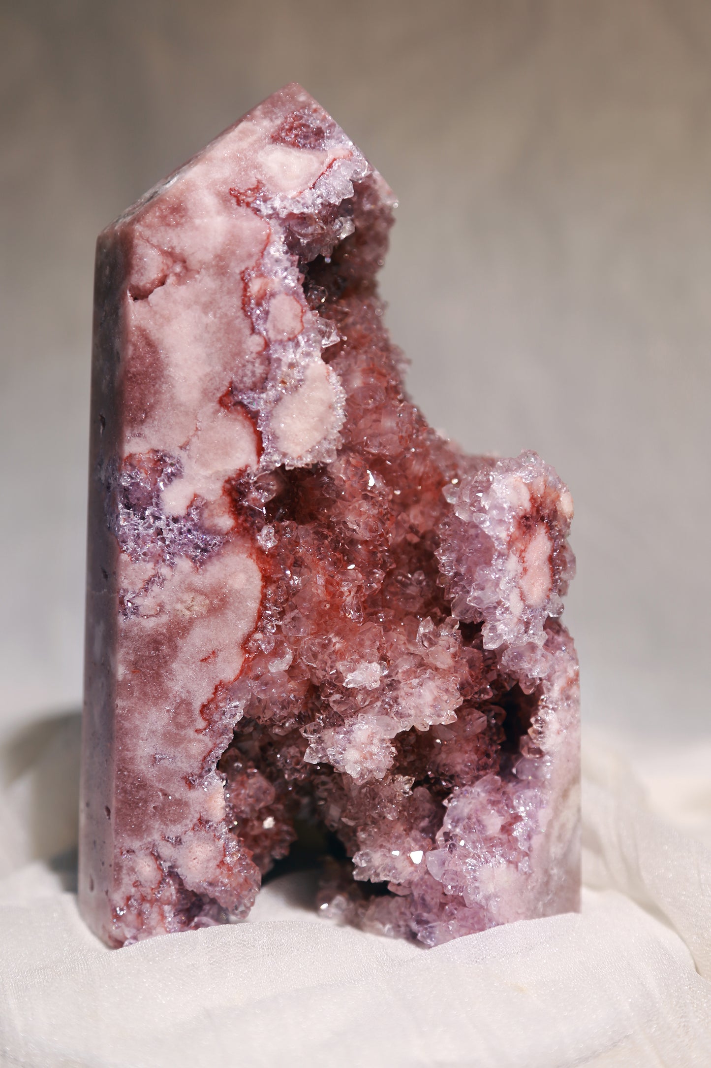 Reddish Druzy Pink Amethyst Statement Tower