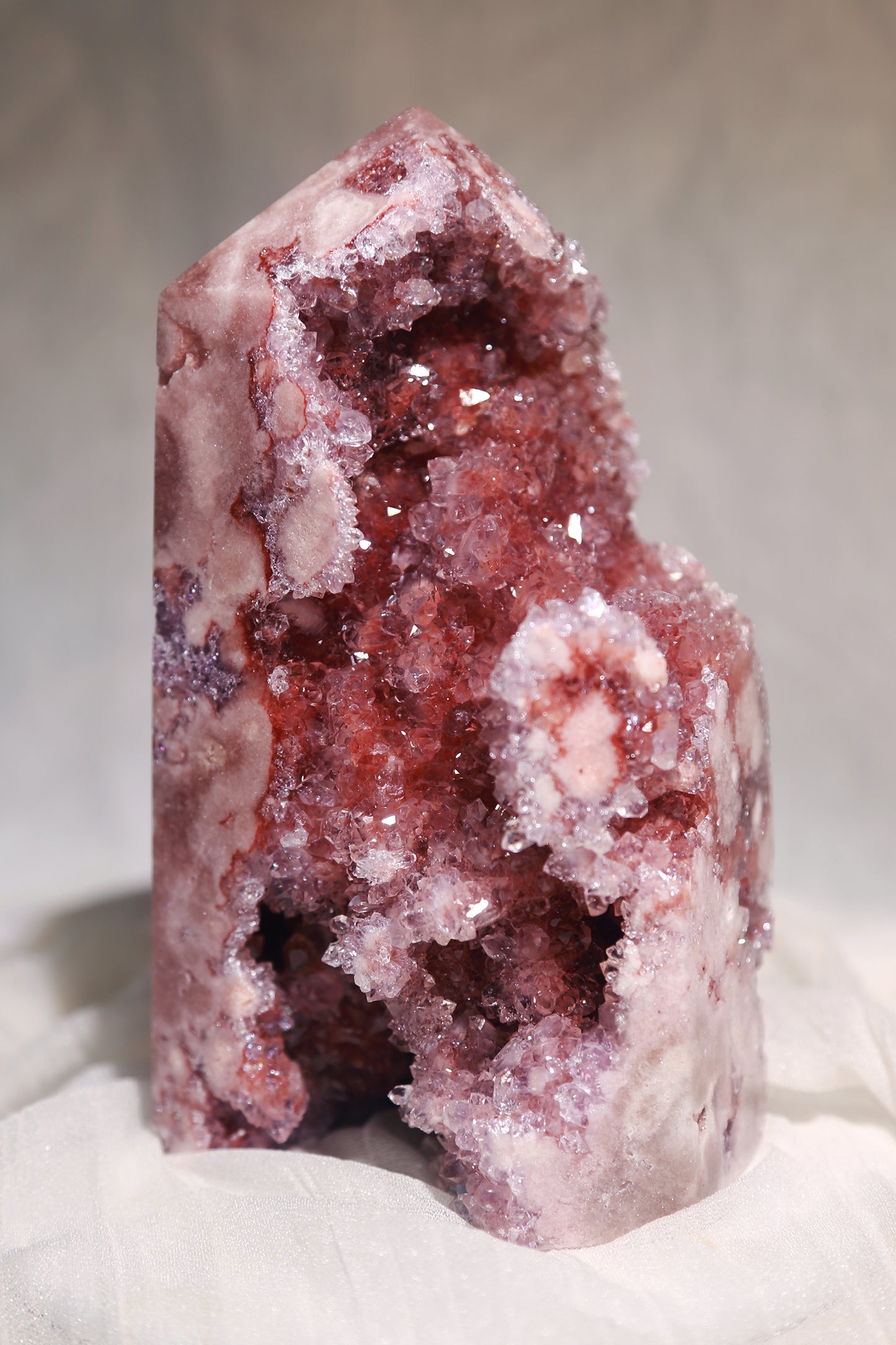Reddish Druzy Pink Amethyst Statement Tower