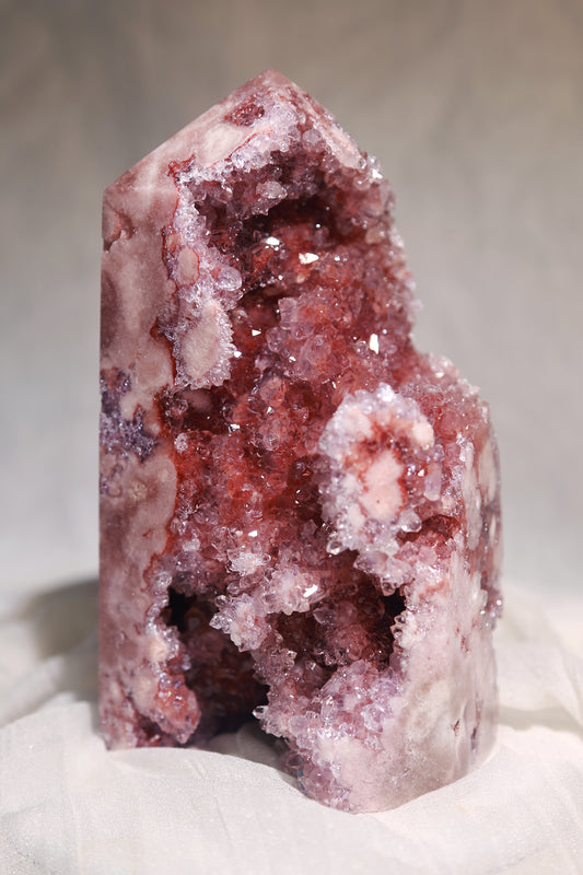 Reddish Druzy Pink Amethyst Statement Tower
