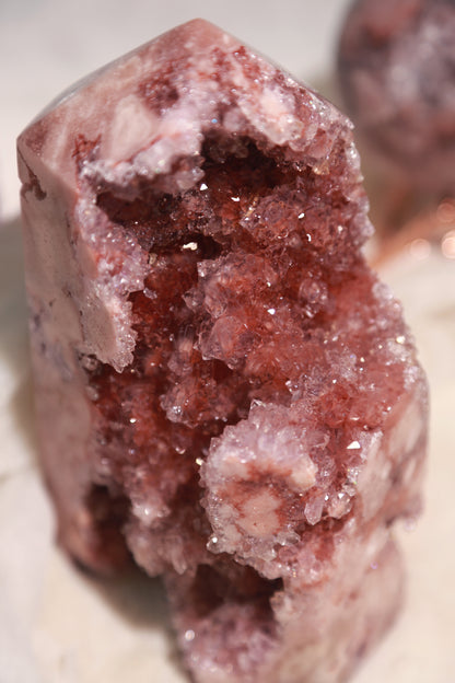 Reddish Druzy Pink Amethyst Statement Tower
