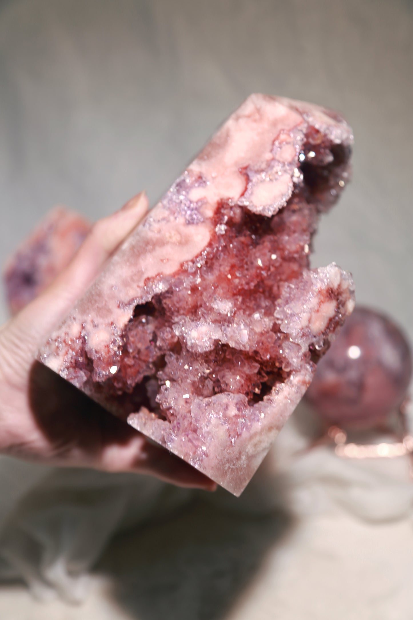 Reddish Druzy Pink Amethyst Statement Tower