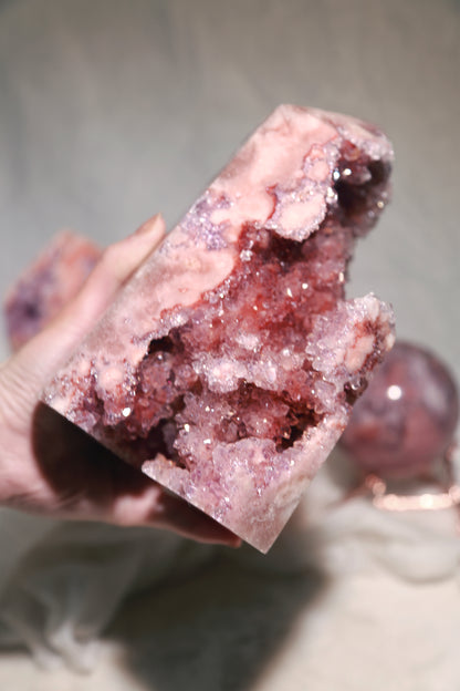 Reddish Druzy Pink Amethyst Statement Tower