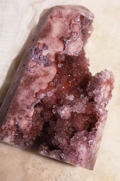 Reddish Druzy Pink Amethyst Statement Tower