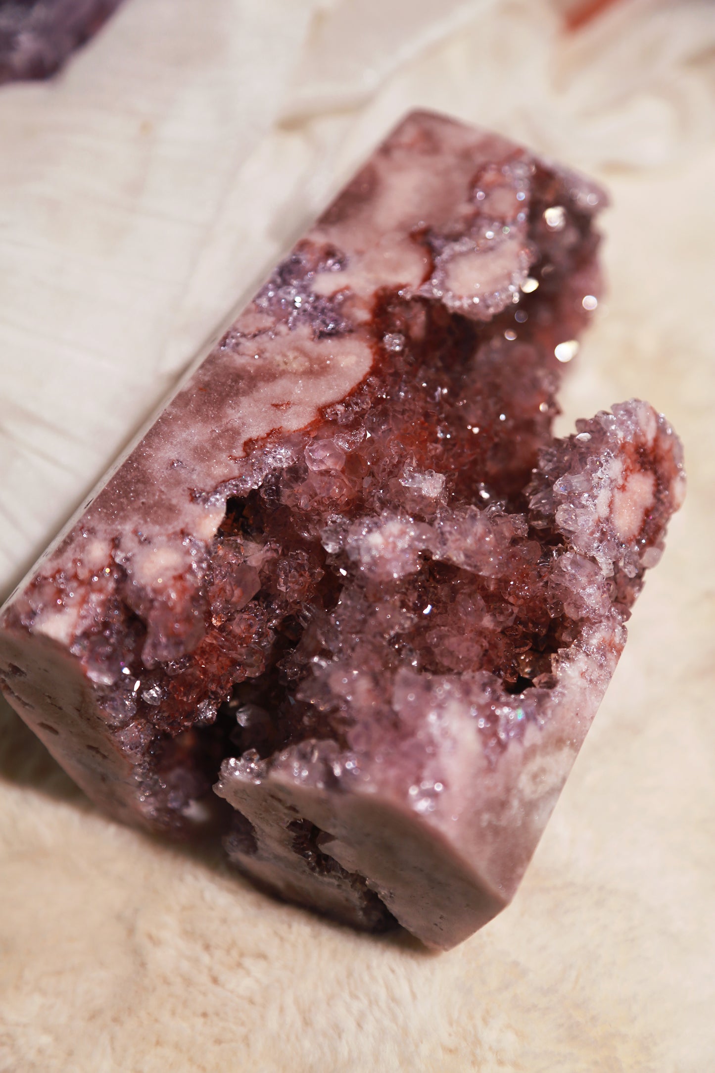 Reddish Druzy Pink Amethyst Statement Tower