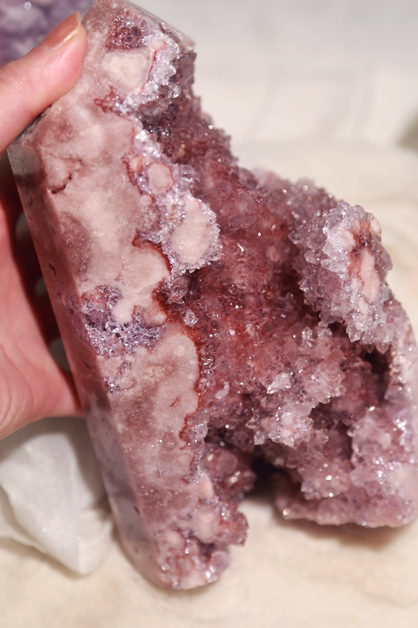 Reddish Druzy Pink Amethyst Statement Tower