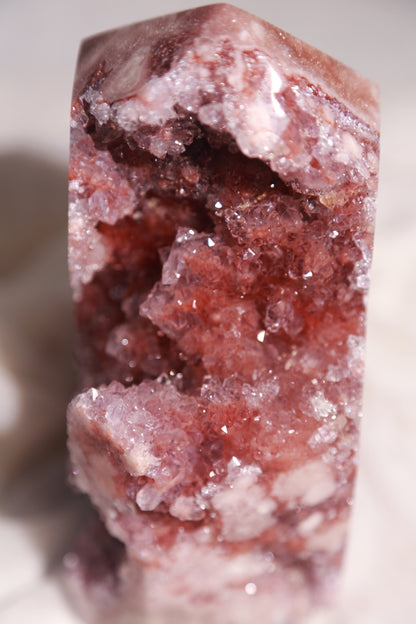 Reddish Druzy Pink Amethyst Statement Tower