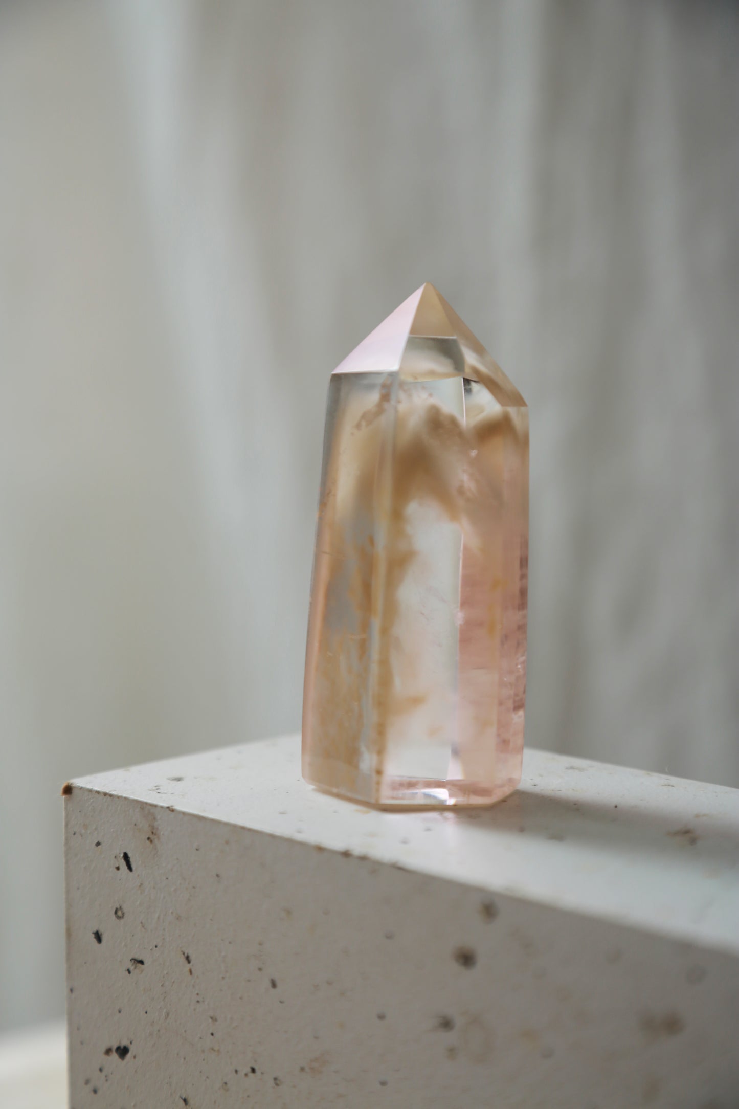 Pink Amphibole Rabbit Hair Quartz Manifestation Crystal Tower