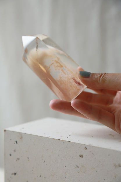 Pink Amphibole Rabbit Hair Quartz Manifestation Crystal Tower