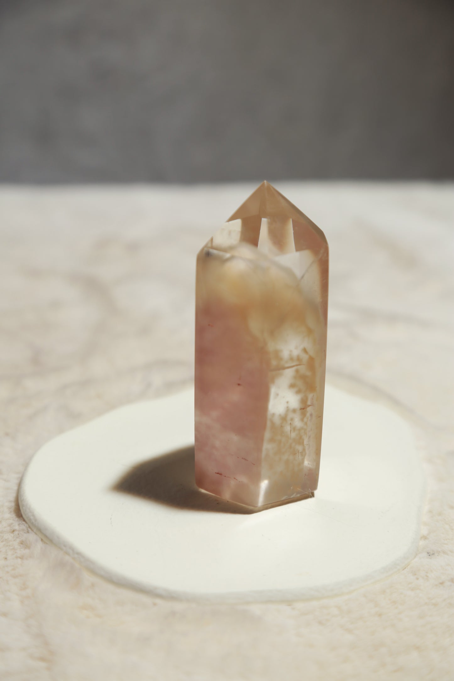 Pink Amphibole Rabbit Hair Quartz Manifestation Crystal Tower