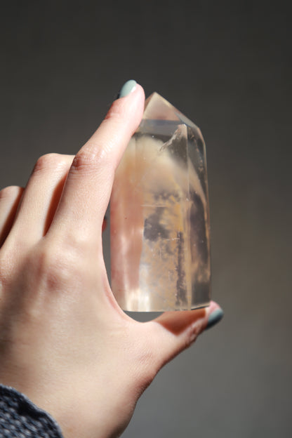 Pink Amphibole Rabbit Hair Quartz Manifestation Crystal Tower