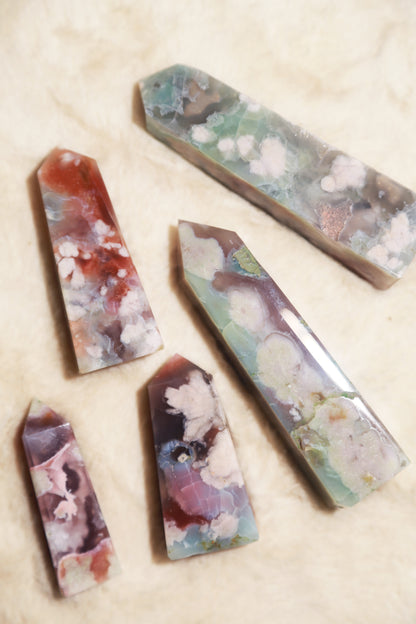 Red & Blue Flower Agate Obelisk