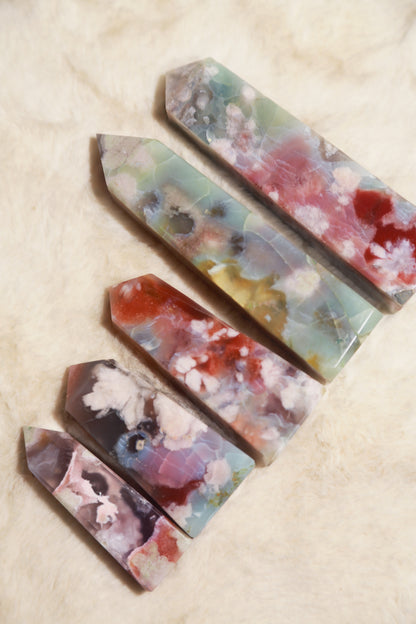 Red & Blue Flower Agate Obelisk