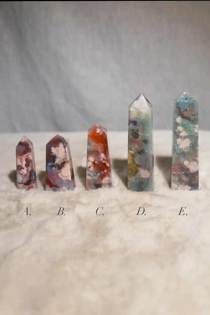 Red & Blue Flower Agate Obelisk