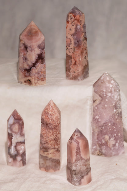 Druzy Pink Flower Agate Tower