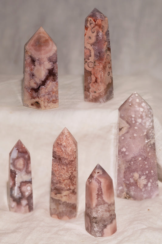 Druzy Pink Flower Agate Tower