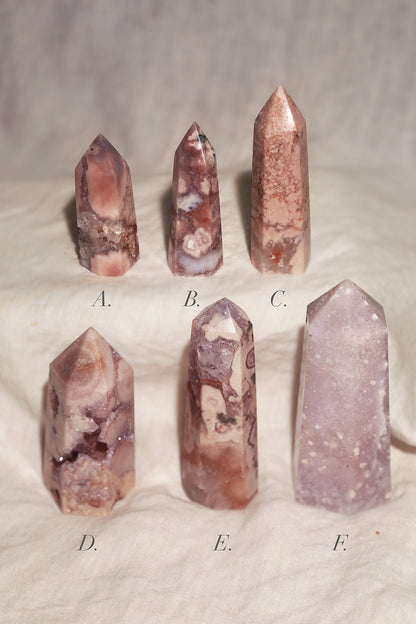 Druzy Pink Flower Agate Tower