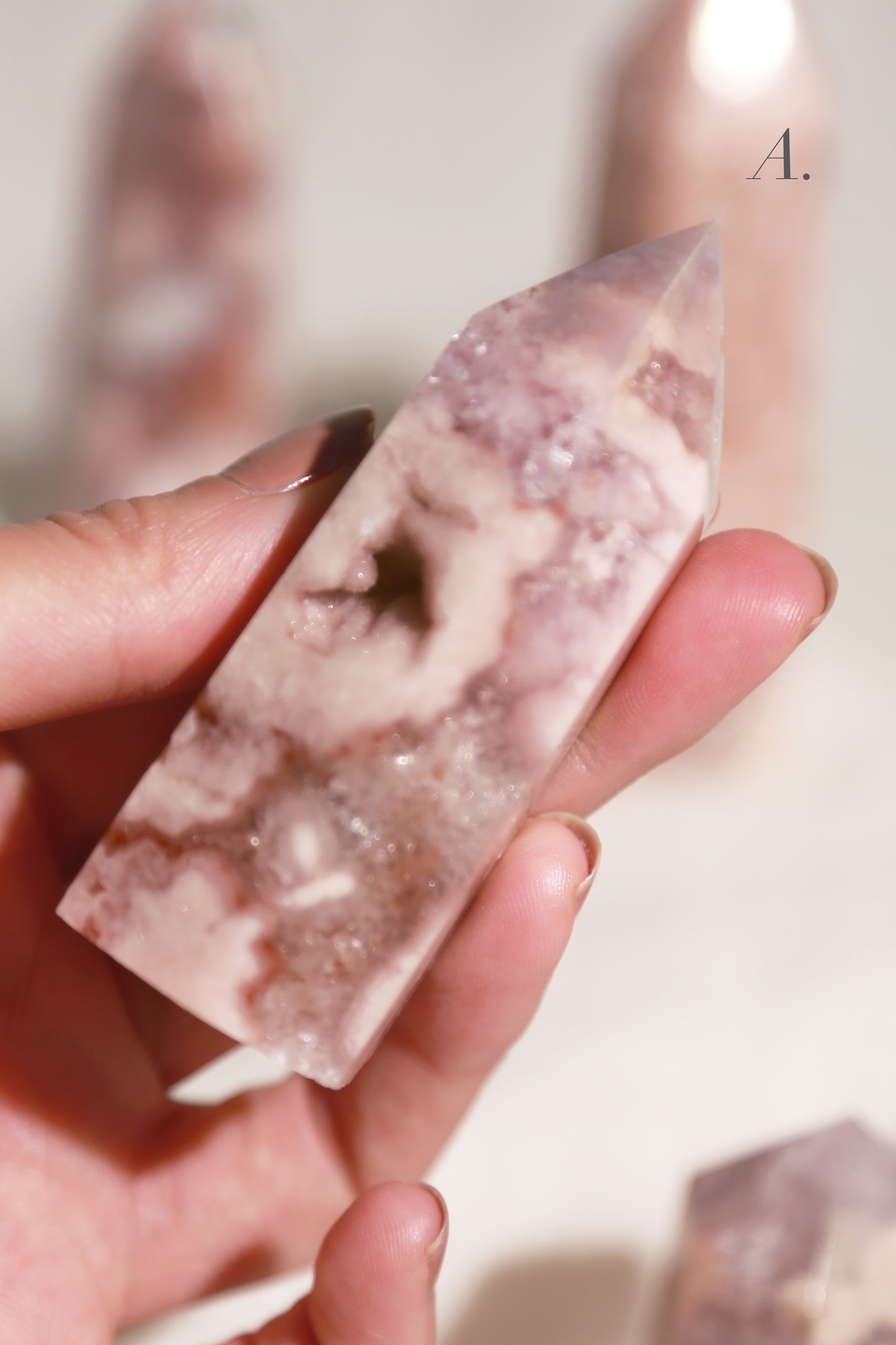 Druzy Pink Flower Agate Tower