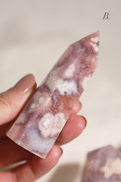 Druzy Pink Flower Agate Tower