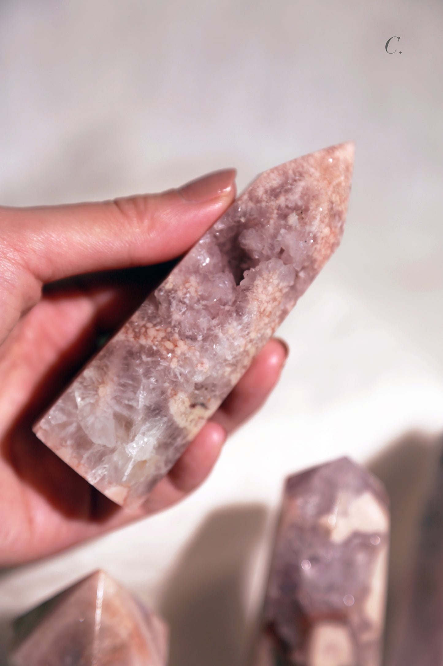 Druzy Pink Flower Agate Tower