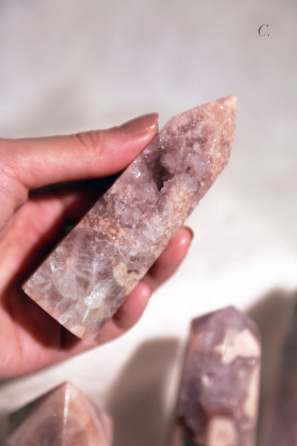 Druzy Pink Flower Agate Tower