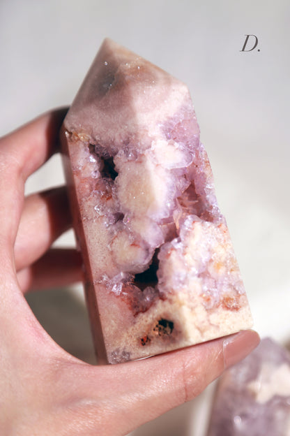 Druzy Pink Flower Agate Tower
